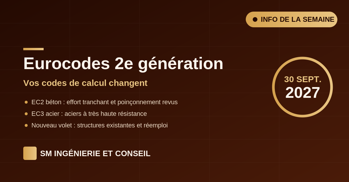 Eurocodes 2e génération : entrée en vigueur au 30 septembre 2027 — béton, acier et structures existantes