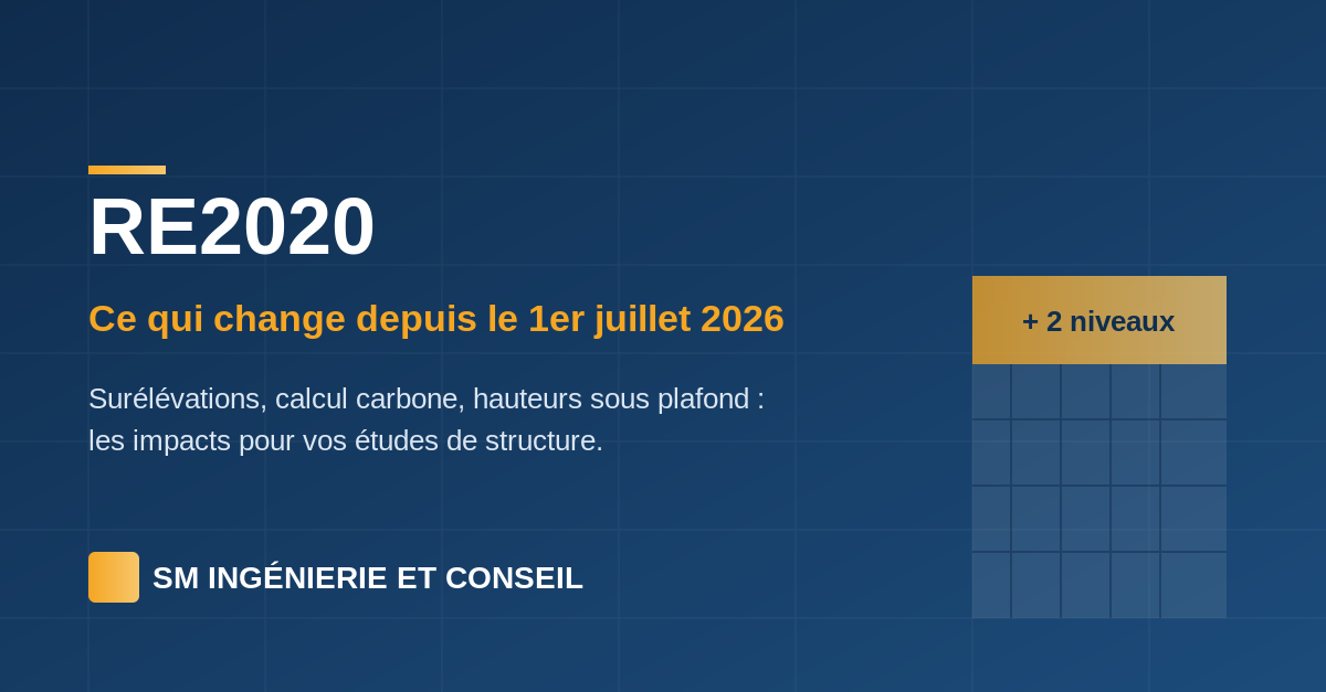 RE2020 : ce qui change au 1er juillet 2026 pour les bureaux d'études structure — surélévations, calcul carbone, hauteurs sous plafond